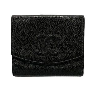 CHANEL - Black Calfskin Double-hook Wallet